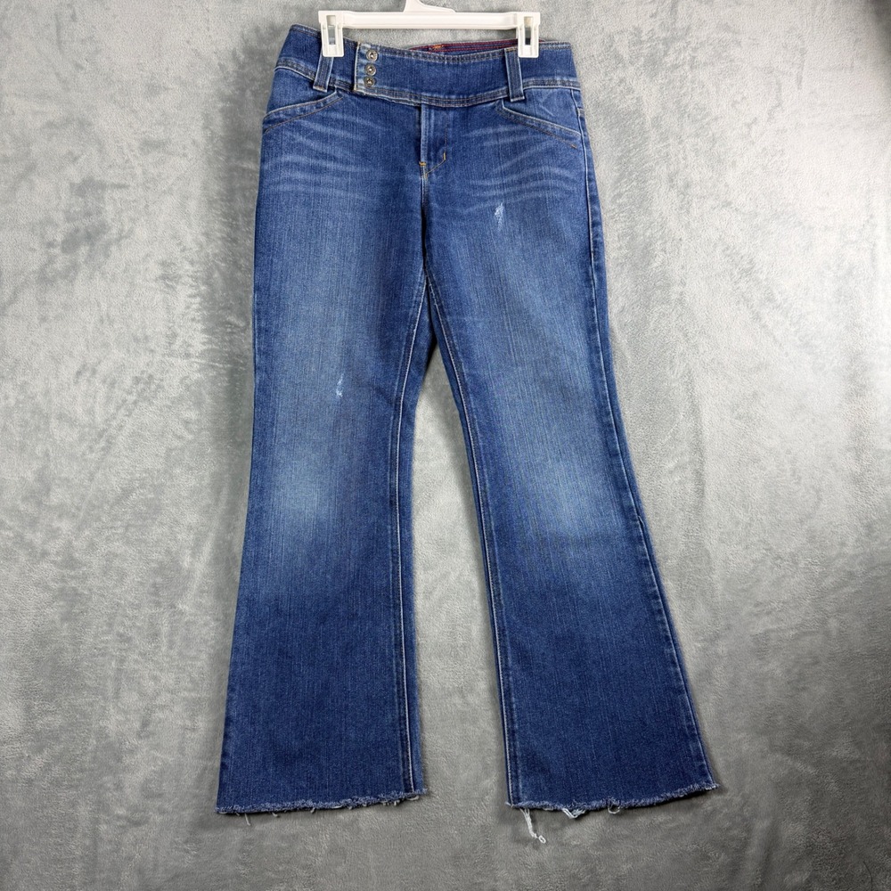 Tommy Hilfiger Womens 12 Blue Hipster Bootcut Jeans Asymmetric Raw Hem Y2K Boho